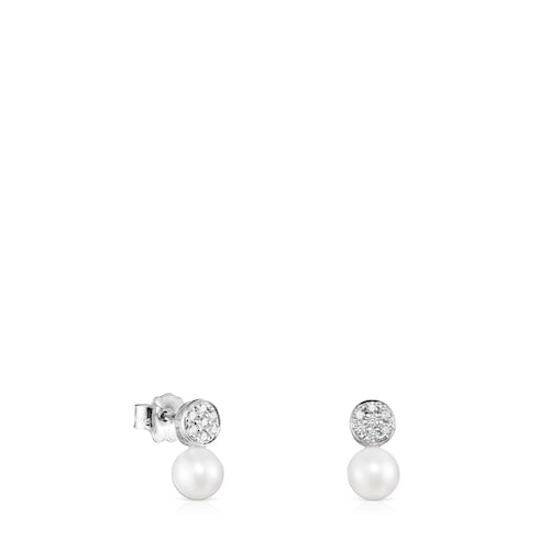 Pendientes Alecia de Oro blanco con Diamantes y Perla