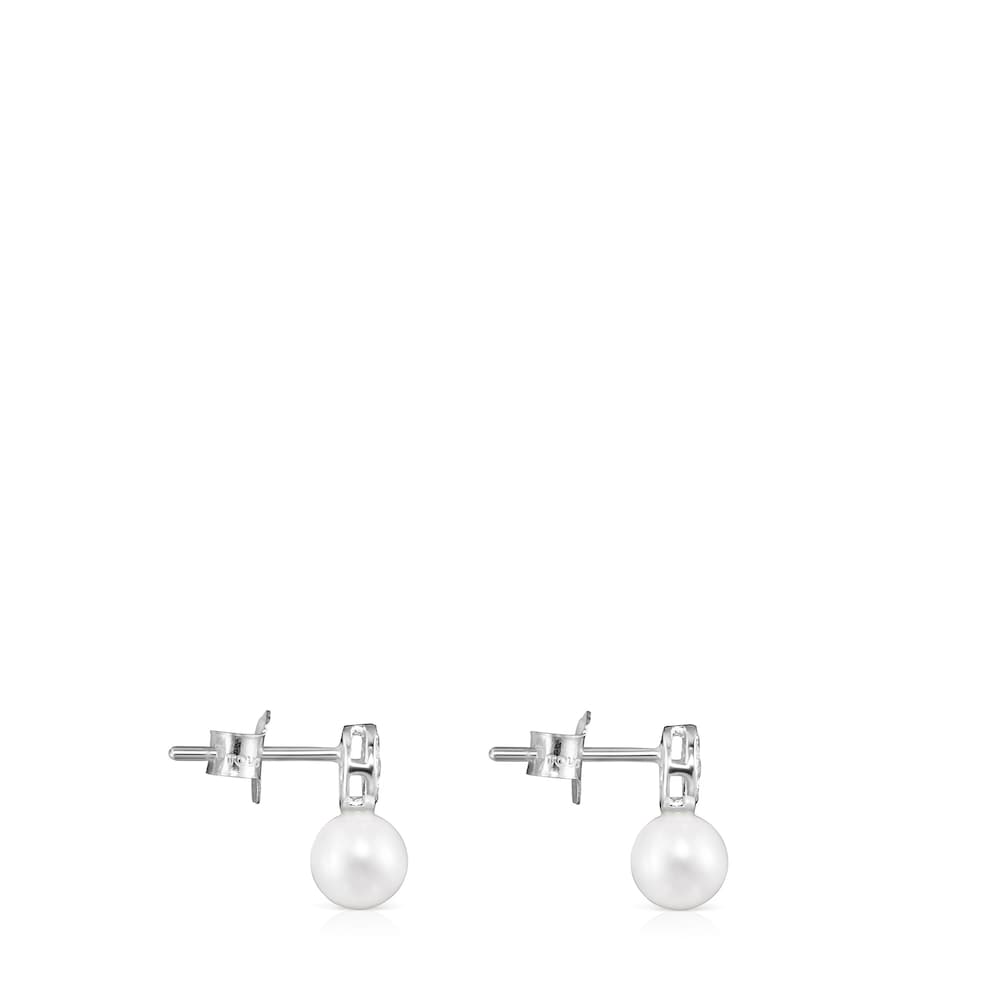 Pendientes Alecia de Oro blanco con Diamantes y Perla image number 1