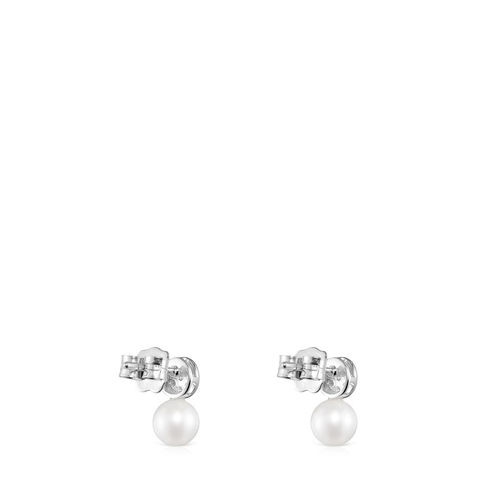 Pendientes Alecia de Oro blanco con Diamantes y Perla image number 2