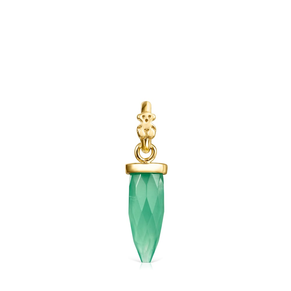 Dije Tiny prisma con ba&ntilde;o de oro 18 kt sobre plata y Crisoprasa