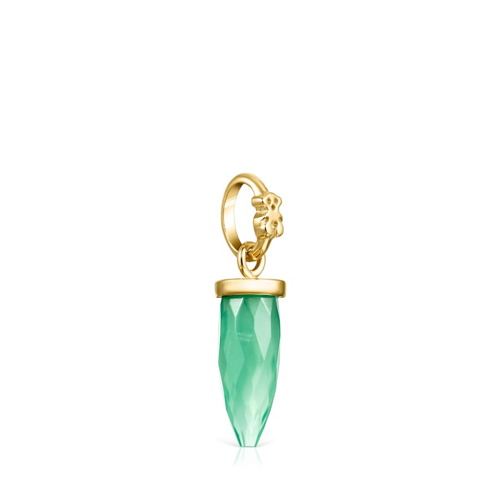 Dije Tiny prisma con ba&ntilde;o de oro 18 kt sobre plata y Crisoprasa