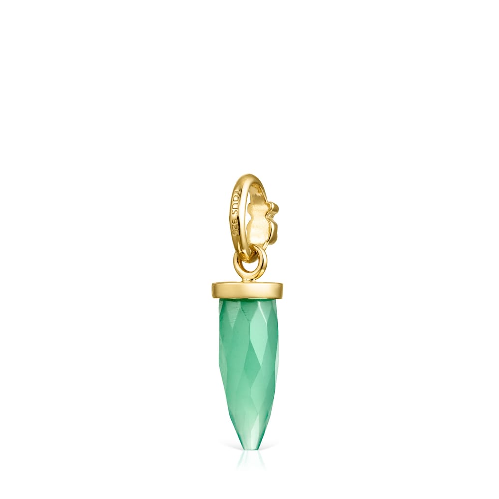 Dije Tiny prisma con ba&ntilde;o de oro 18 kt sobre plata y Crisoprasa