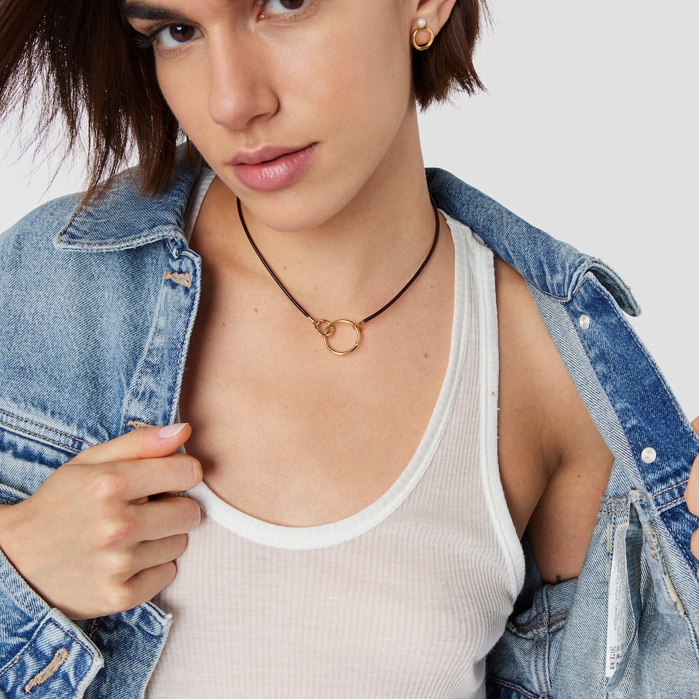 Gold and brown Leather Hold Necklace image number 3