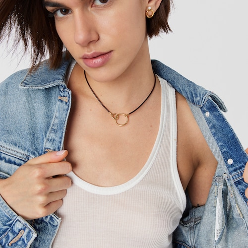 Collar Hold de Oro y Cuero marrón