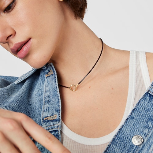 Collar Hold de Oro y Cuero marrón