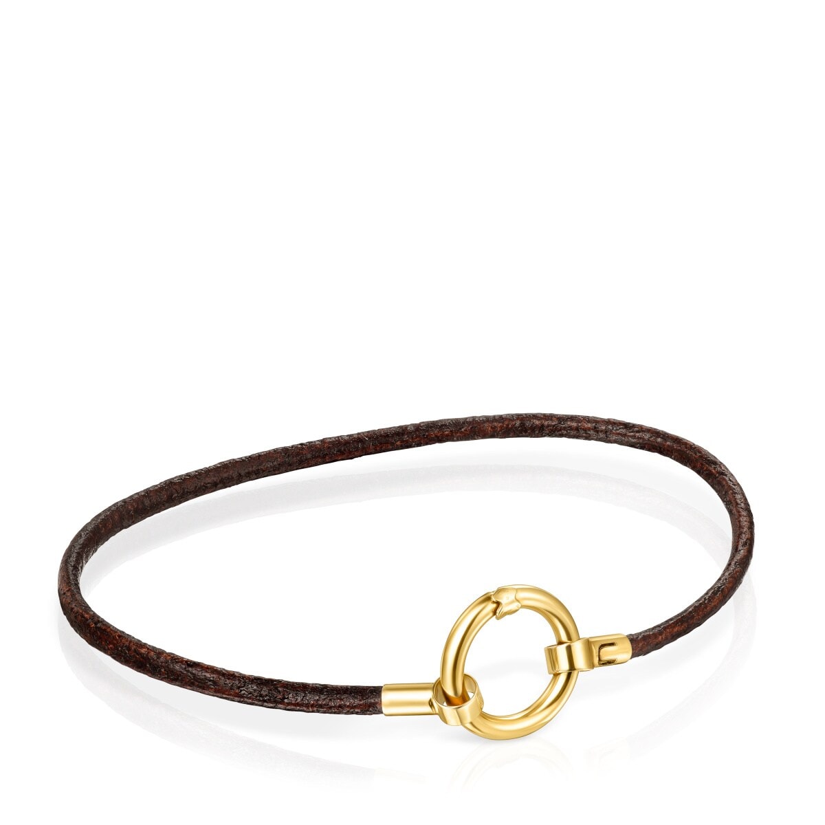 Pulsera de oro y cuero marrón Hold image number 0