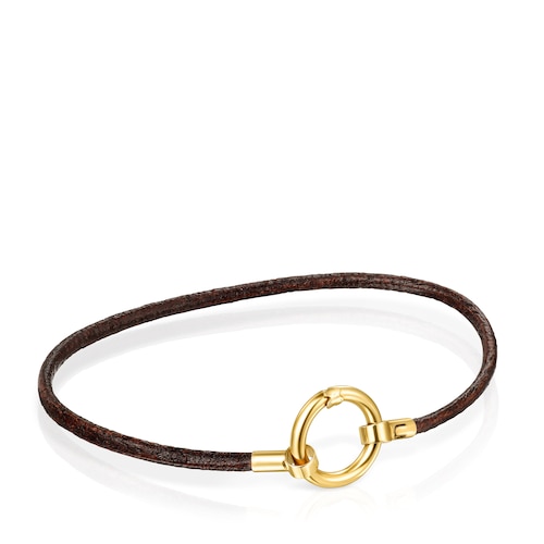 Pulsera Hold de Oro y Cuero marr&oacute;n