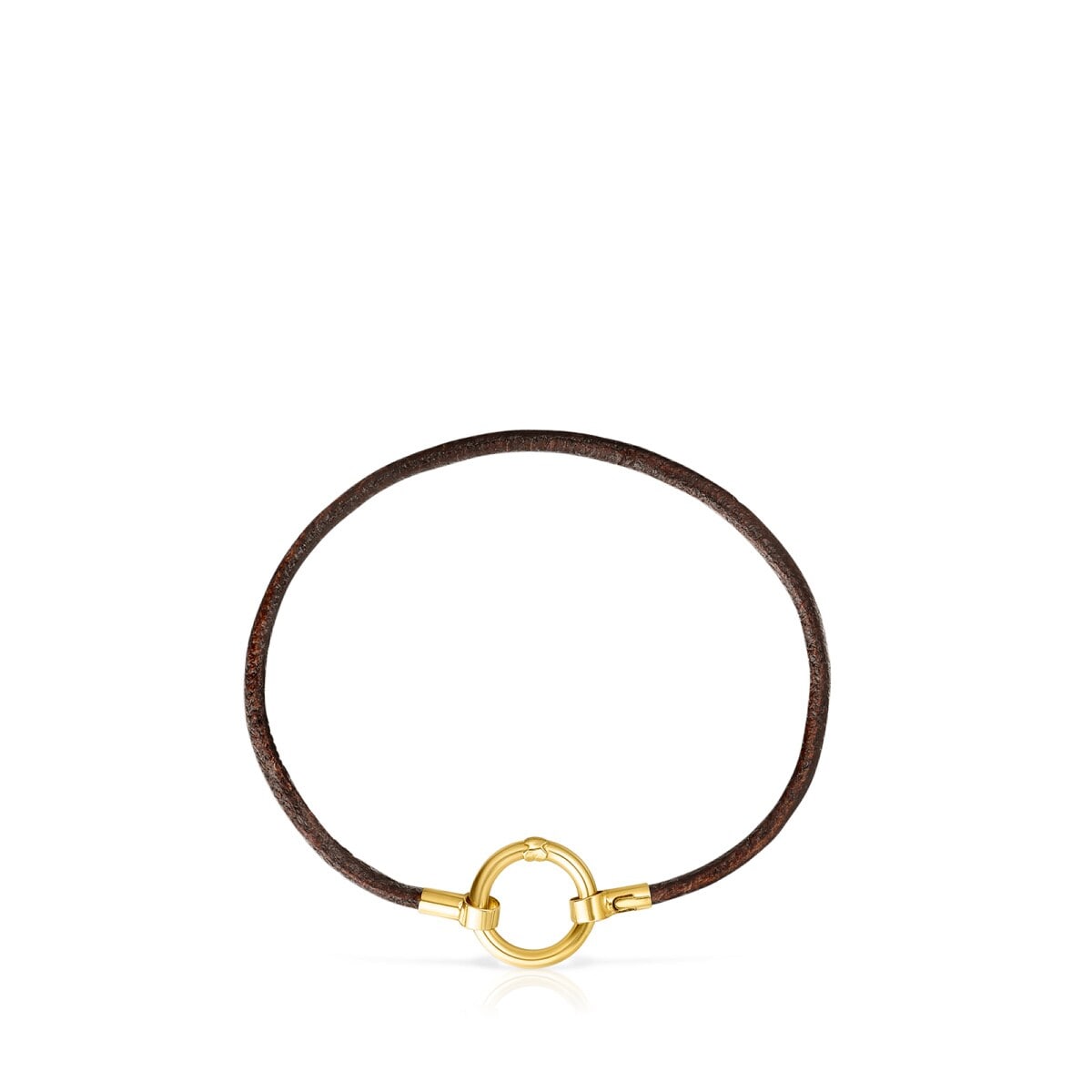 Pulsera de oro y cuero marrón Hold image number 1