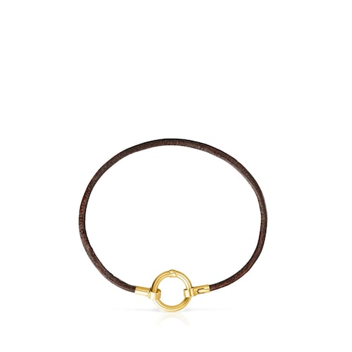 Pulsera Hold de Oro y Cuero marr&oacute;n