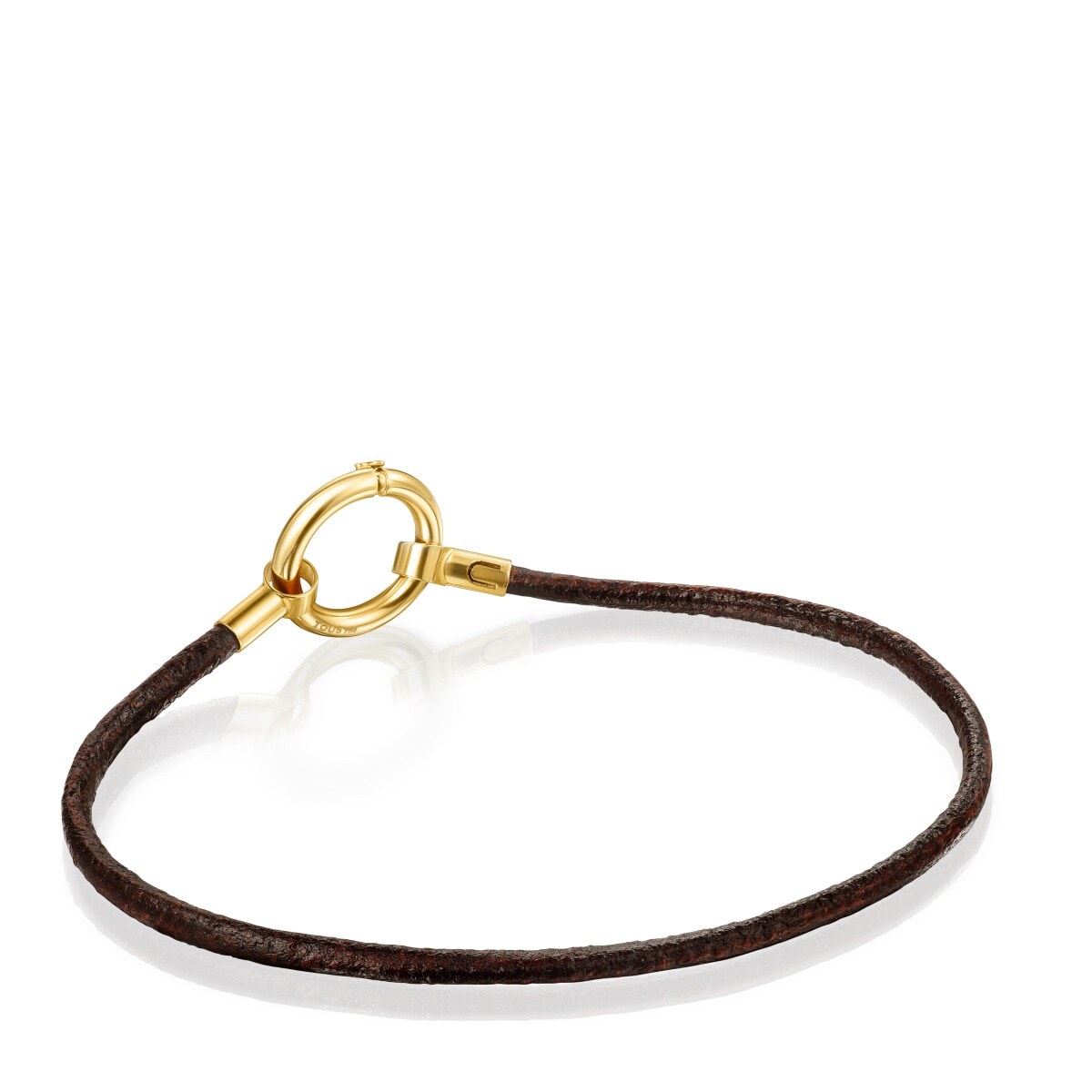 Pulsera de oro y cuero marrón Hold image number 2