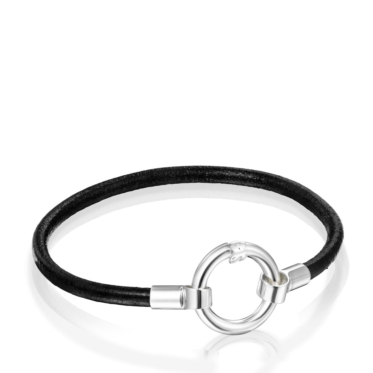 Pulsera de plata y cuero negro Hold