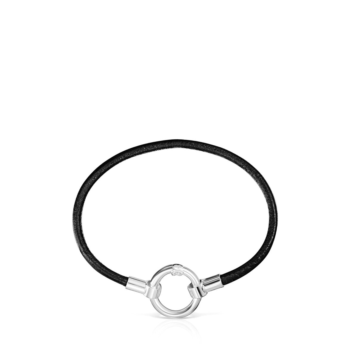 Pulsera de plata y cuero negro Hold