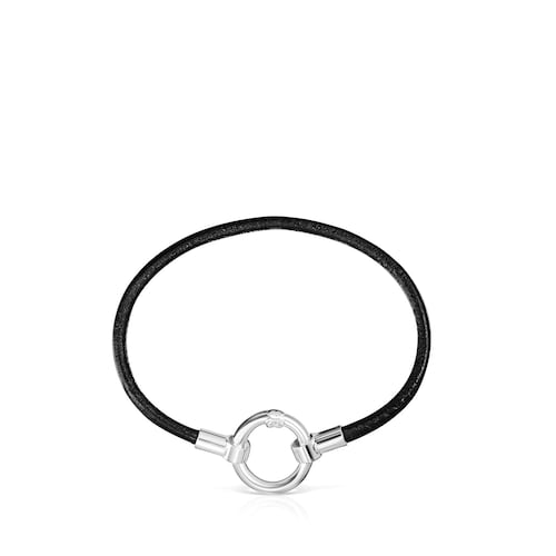 Hold Bracelet in Silver and black Leather