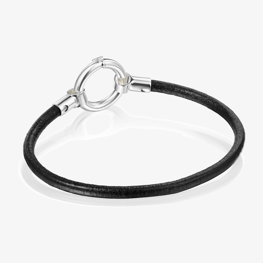 Pulsera de plata y cuero negro Hold