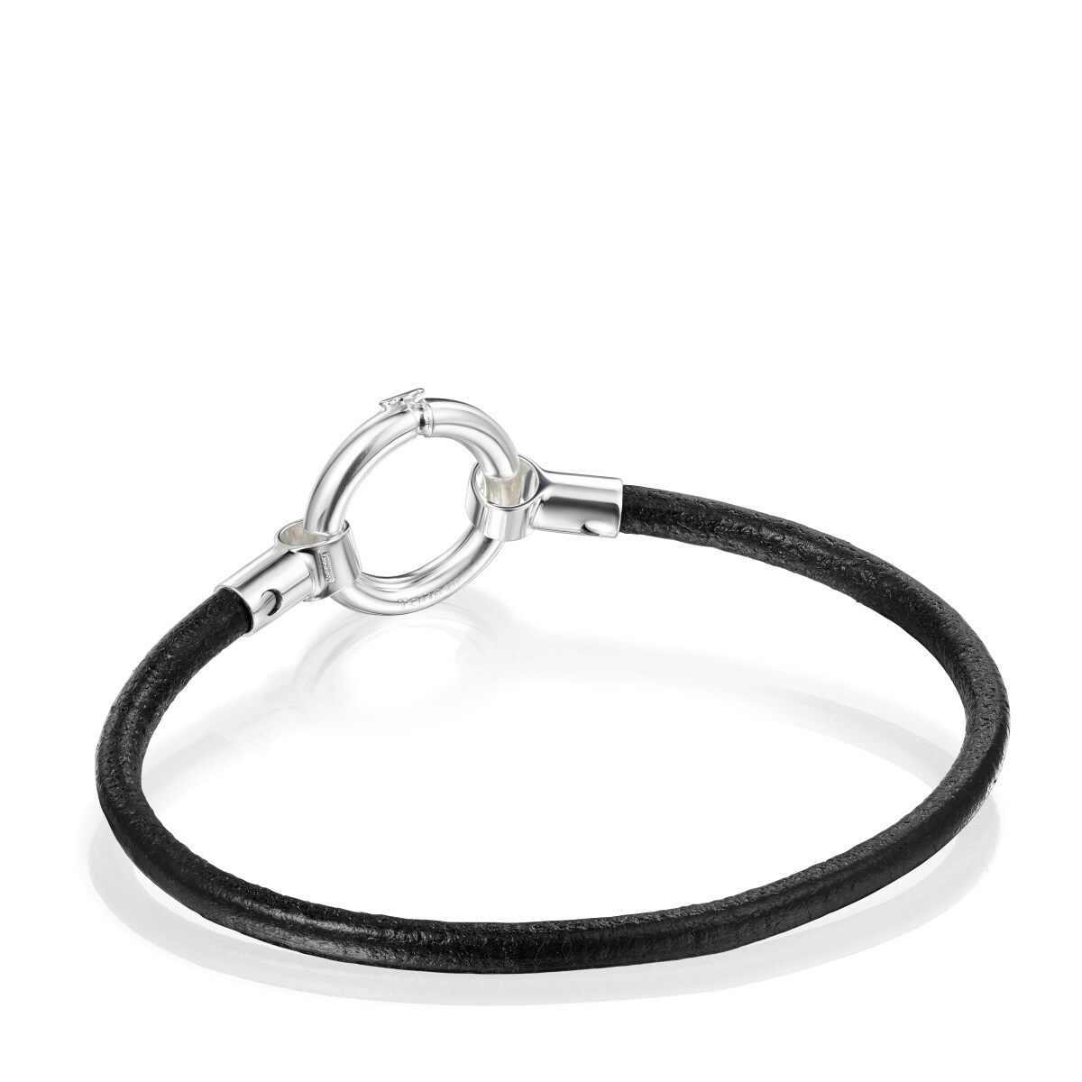 Pulsera de plata y cuero negro Hold