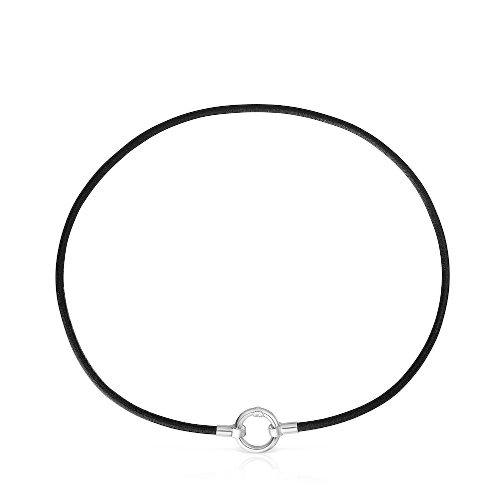 Collar Hold de Plata y Cuero negro image number 0