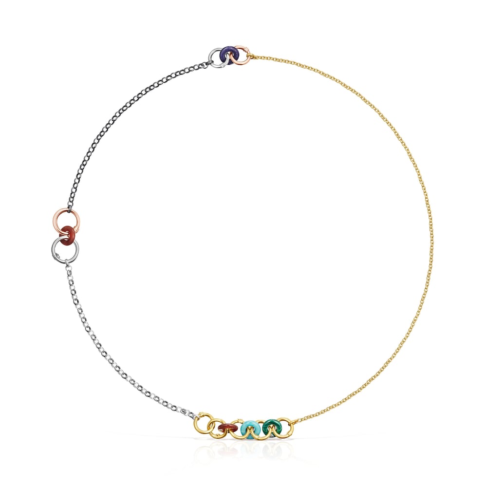 Collar Hold Gems de baño de oro 18 kt sobre plata, Plata Dark Silver y Gemas image number 0