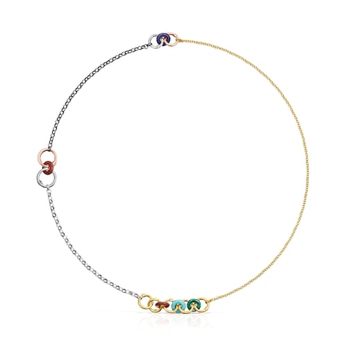 Collar con baño de oro 18 kt sobre plata, plata dark silver y gemas Hold Gems image number 0