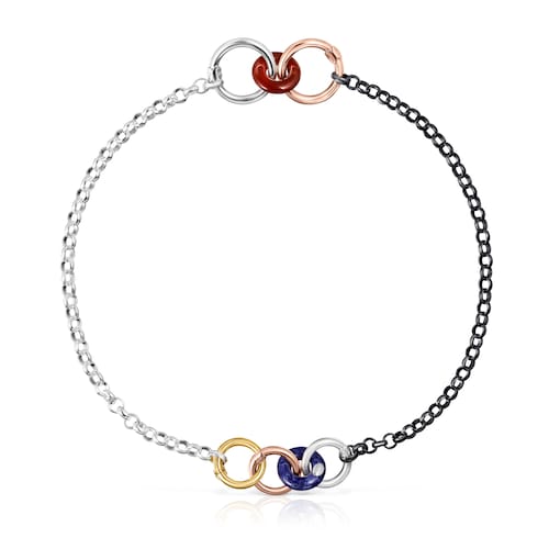 Colar Hold Gems em Prata Vermeil e Prata Dark Silver com Pedras Preciosas