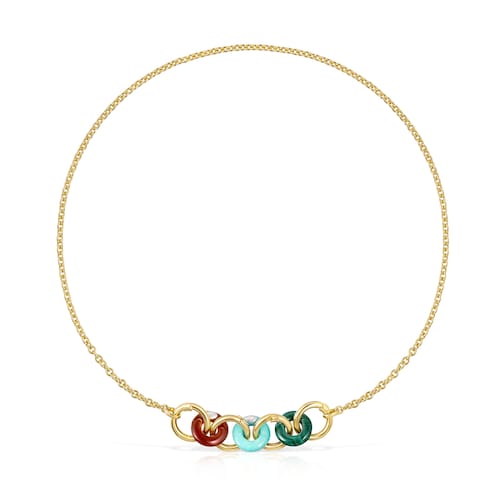 Colar Hold Gems em Prata Vermeil e Prata Dark Silver com Pedras Preciosas