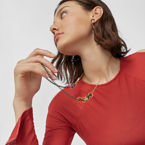 Colar Hold Gems em Prata Vermeil e Prata Dark Silver com Pedras Preciosas