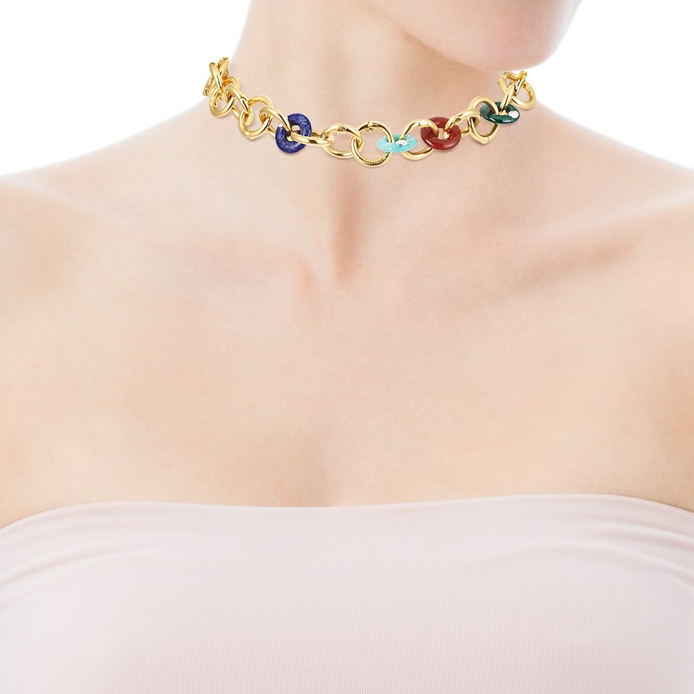 Colar Hold Gems em Prata Vermeil com Pedras Preciosas