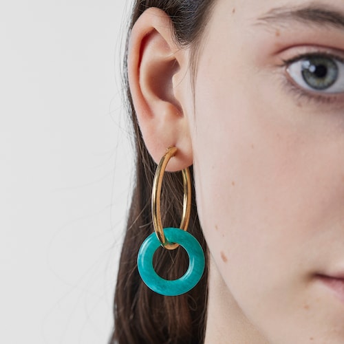 Brincos Hold Gems em Prata Vermeil com Amazonite e L&aacute;pis-laz&uacute;li