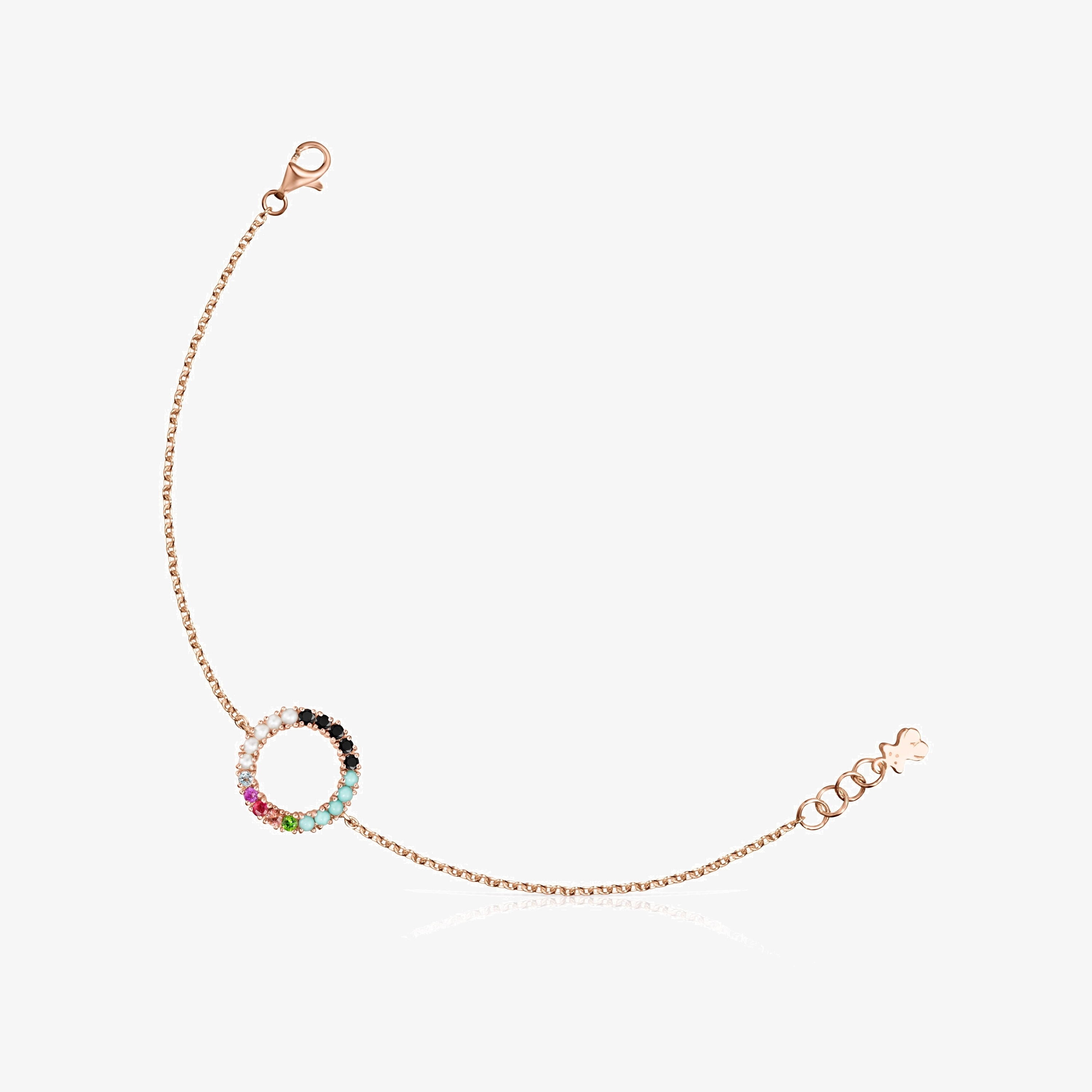 Straight disc Bracelet in Rose 18K gold vermeil with Gemstones