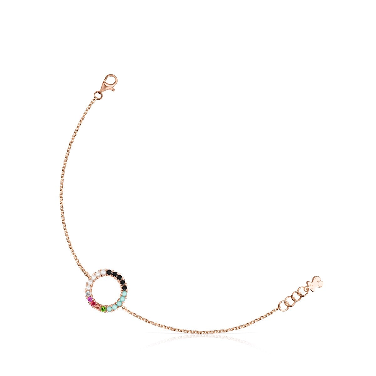 Pulsera disco con baño de oro rosa 18 kt sobre plata y gemas Straight