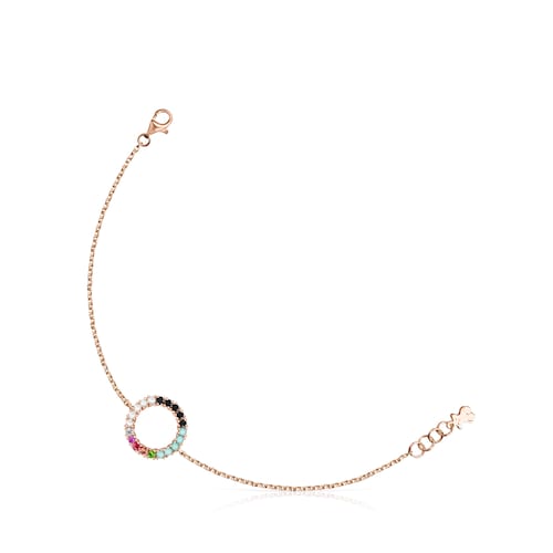 Pulsera disco con baño de oro rosa 18 kt sobre plata y gemas Straight
