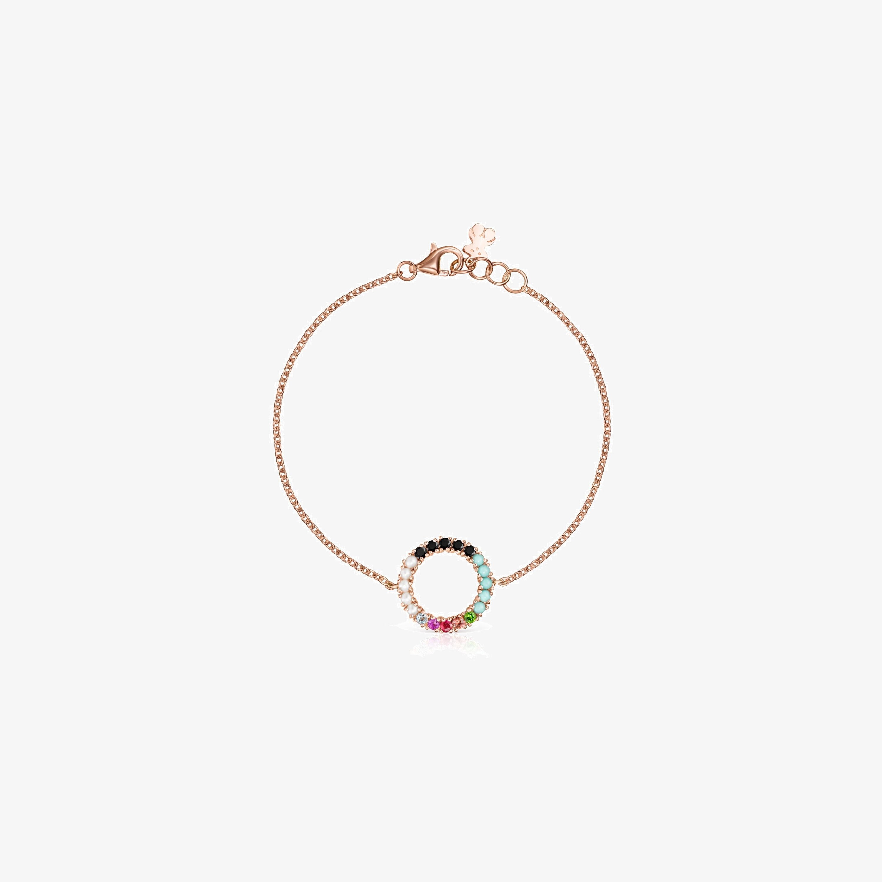 Straight disc Bracelet in Rose 18K gold vermeil with Gemstones