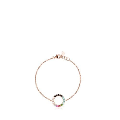 Pulsera disco con baño de oro rosa 18 kt sobre plata y gemas Straight