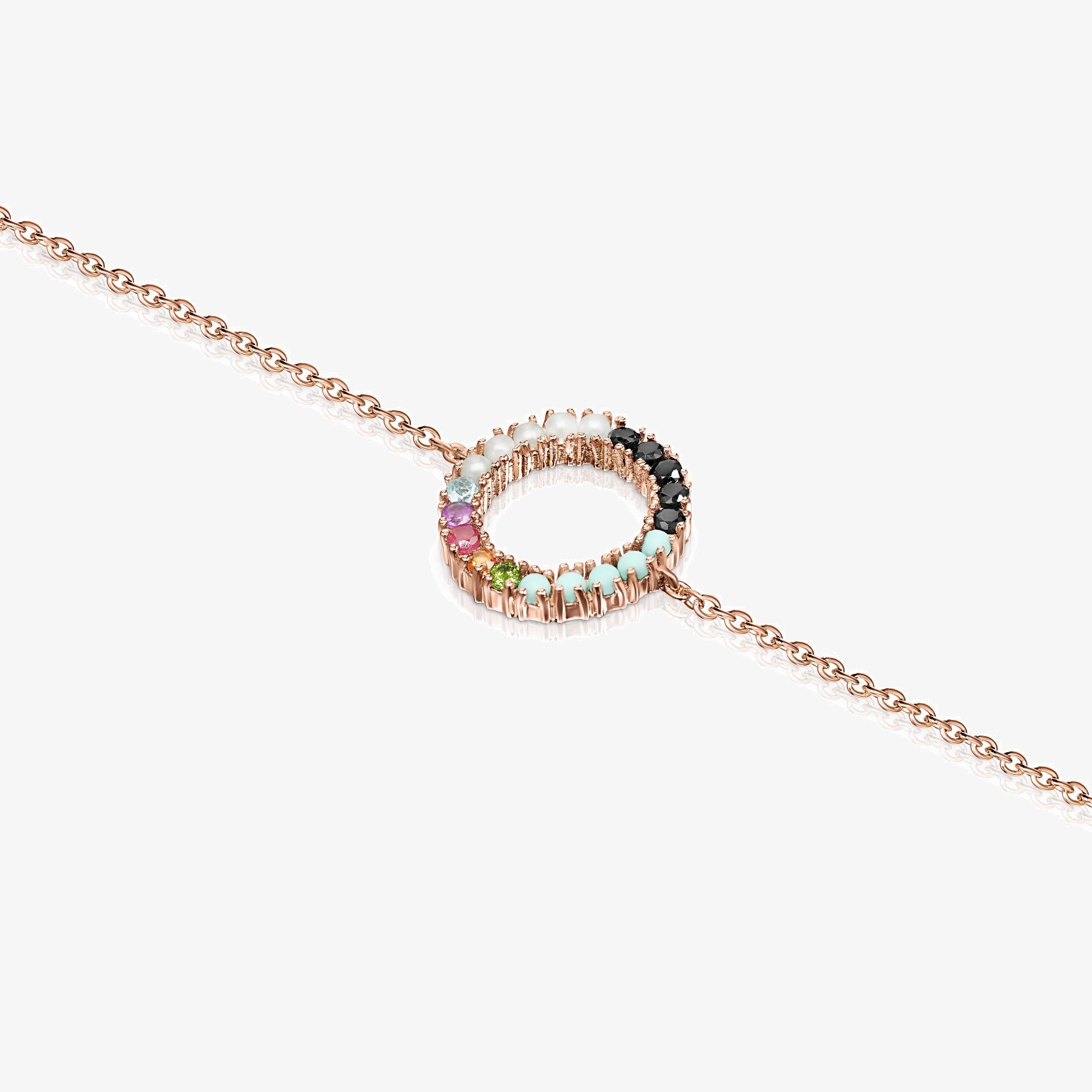 Straight disc Bracelet in Rose 18K gold vermeil with Gemstones