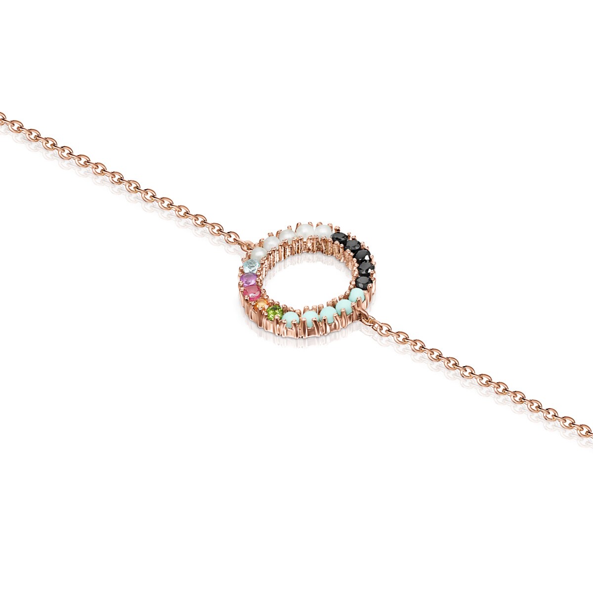 Pulsera disco con baño de oro rosa 18 kt sobre plata y gemas Straight