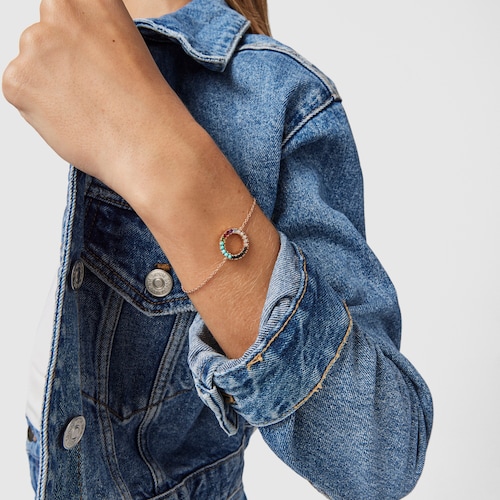 Pulsera disco con baño de oro rosa 18 kt sobre plata y gemas Straight