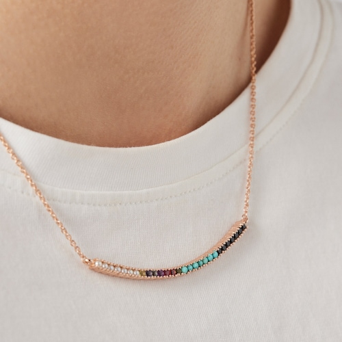 Collar con baño de oro rosa 18 kt sobre plata y gemas Straight