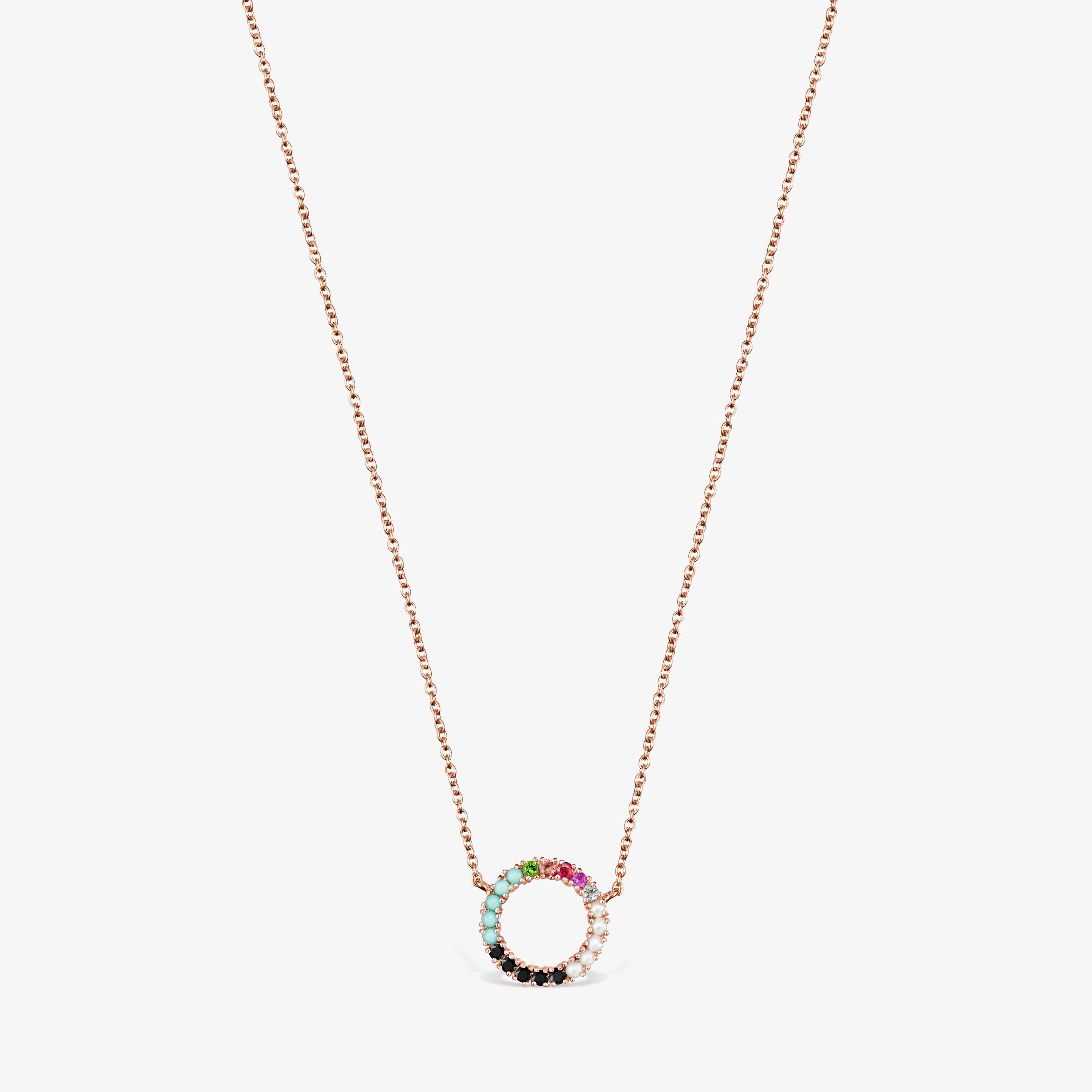 Straight disc Necklace in Rose 18K gold vermeil with Gemstones