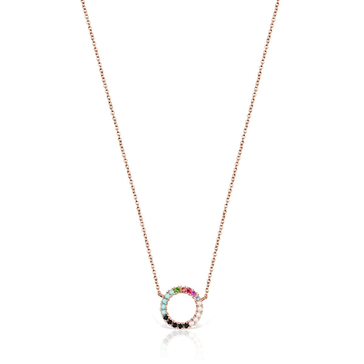 Collar disco con baño de oro rosa 18 kt sobre plata y gemas Straight