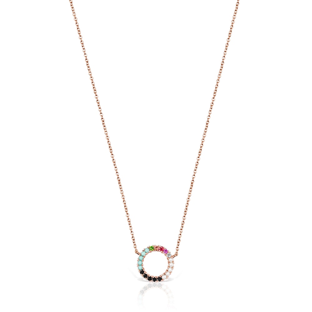 Collar disco con baño de oro rosa 18 kt sobre plata y gemas Straight image number 0