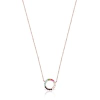 Straight disc Necklace in Rose Silver Vermeil with Gemstones