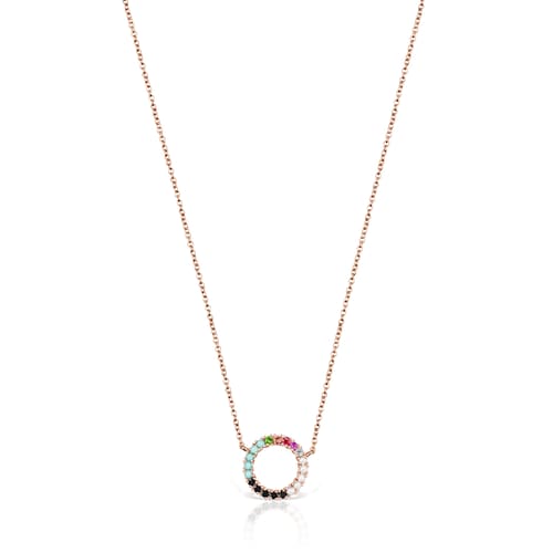 Collar disco con baño de oro rosa 18 kt sobre plata y gemas Straight