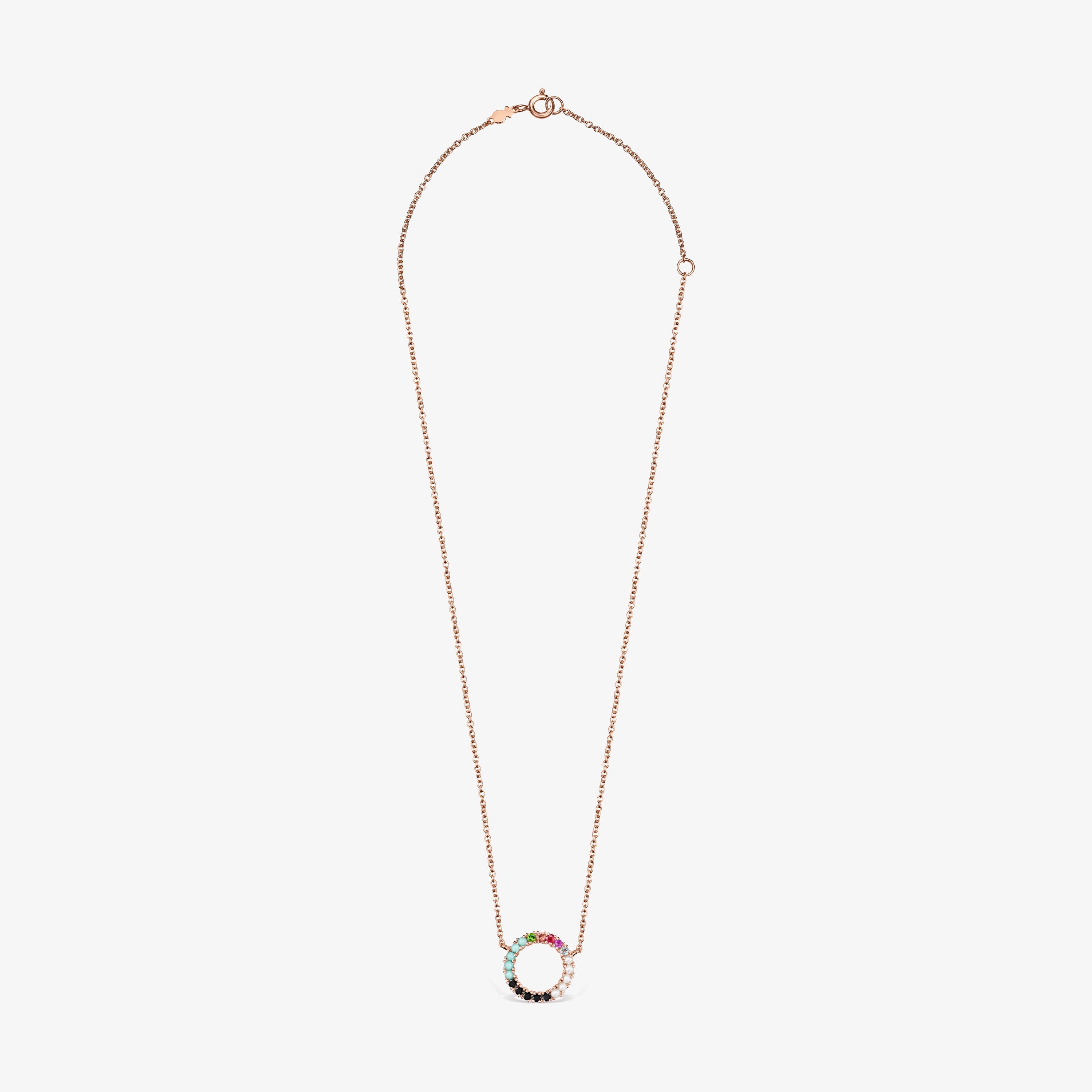 Straight disc Necklace in Rose 18K gold vermeil with Gemstones