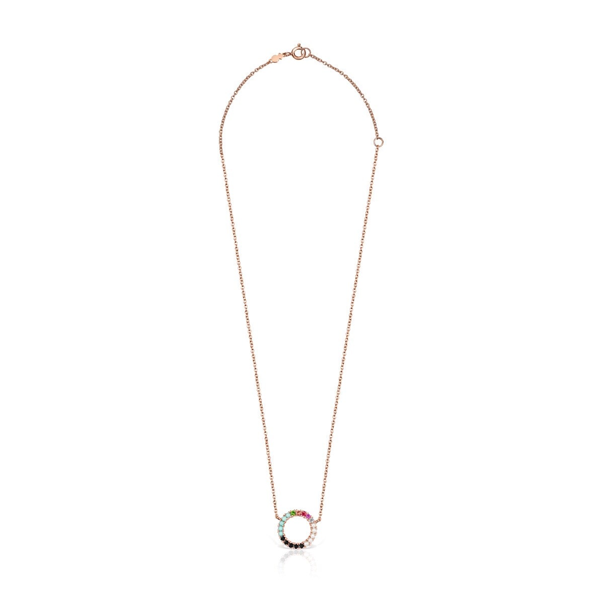 Collar disco con baño de oro rosa 18 kt sobre plata y gemas Straight