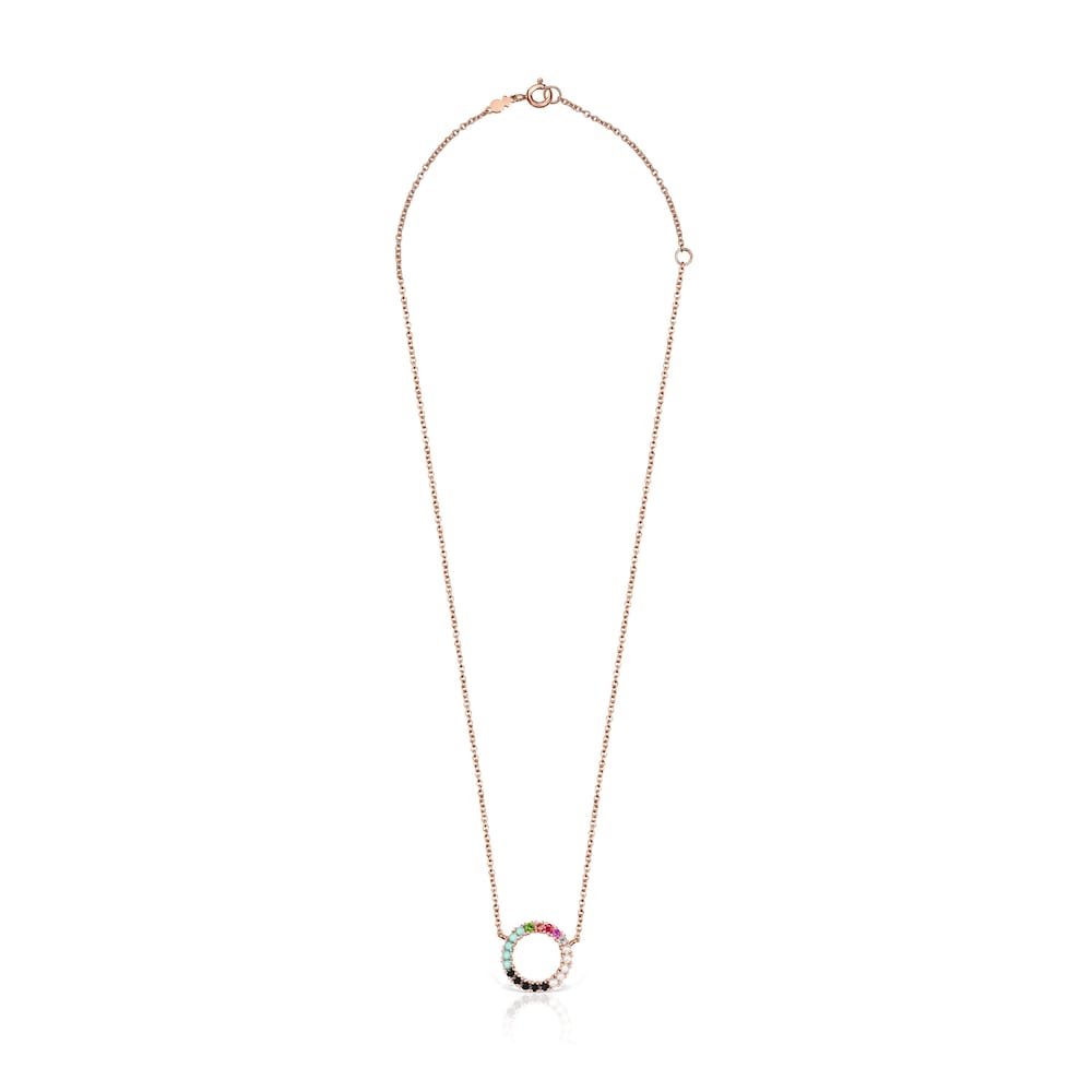 Collar disco con baño de oro rosa 18 kt sobre plata y gemas Straight image number 1