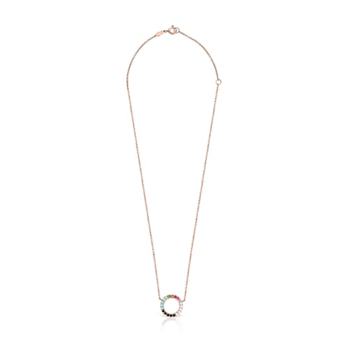 Collar disco con baño de oro rosa 18 kt sobre plata y gemas Straight