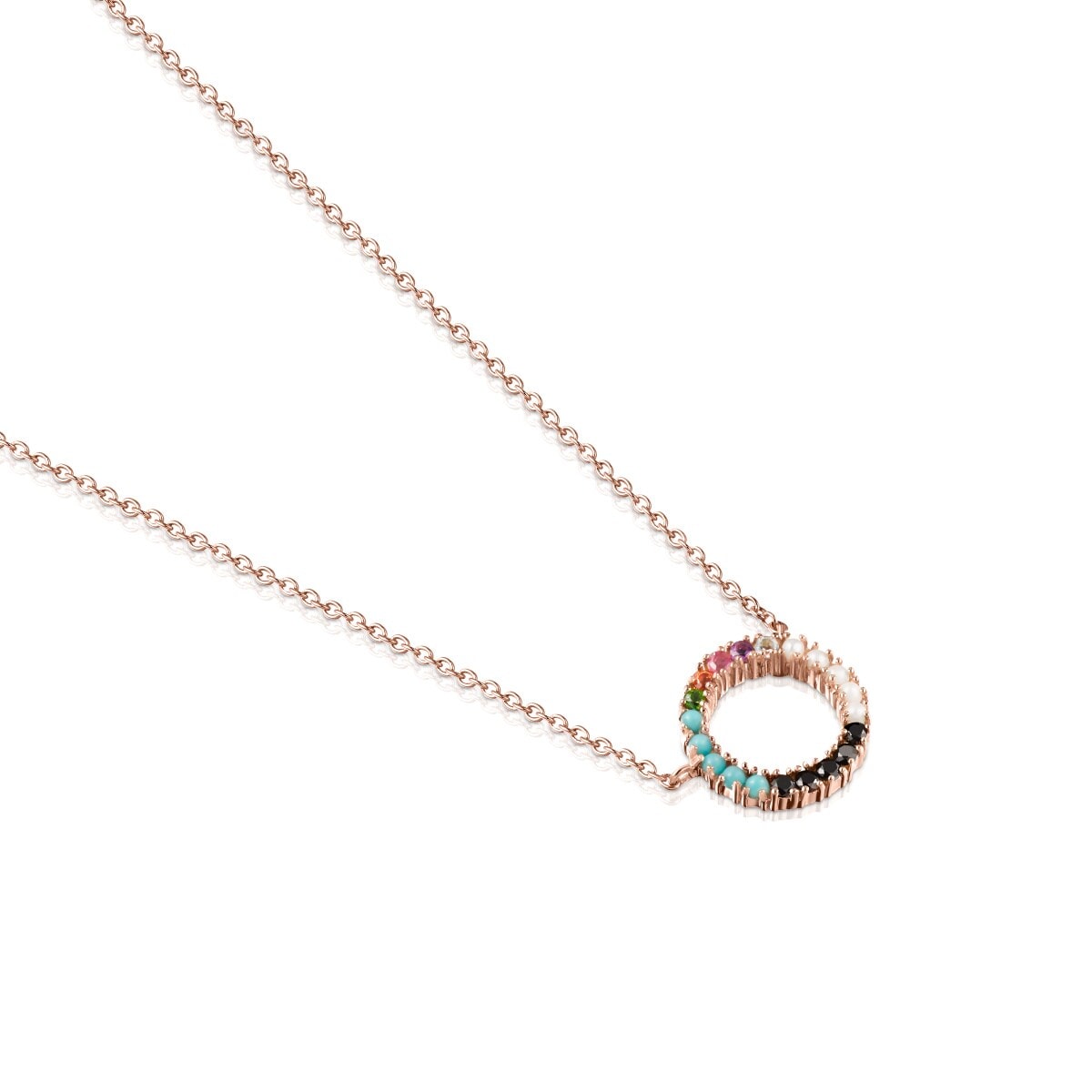 Collar disco con baño de oro rosa 18 kt sobre plata y gemas Straight