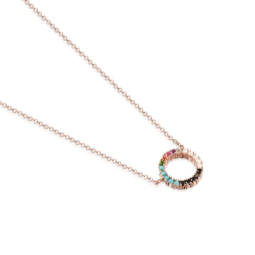 Collar disco con baño de oro rosa 18 kt sobre plata y gemas Straight