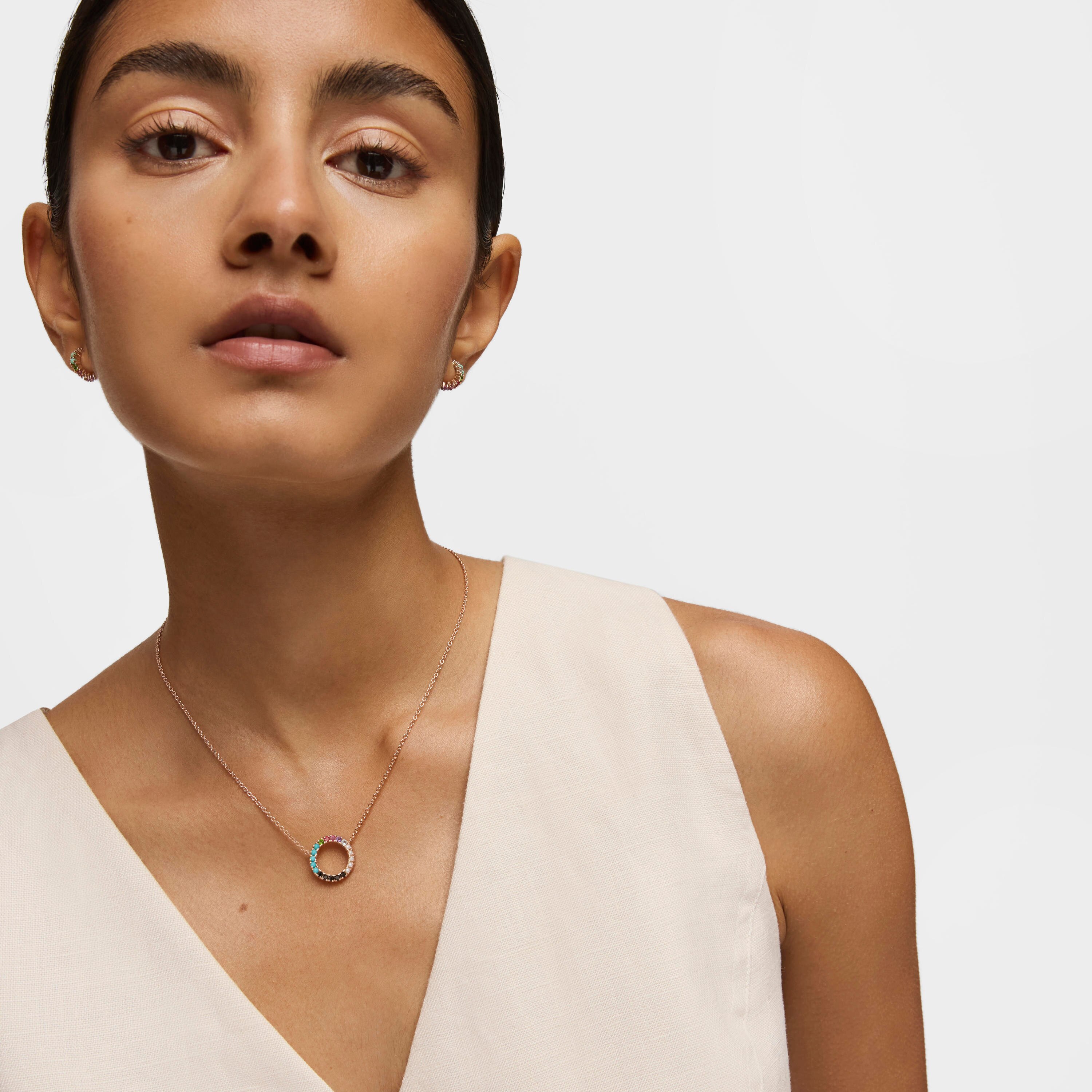 Straight disc Necklace in Rose 18K gold vermeil with Gemstones