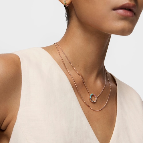 Collar disco con baño de oro rosa 18 kt sobre plata y gemas Straight