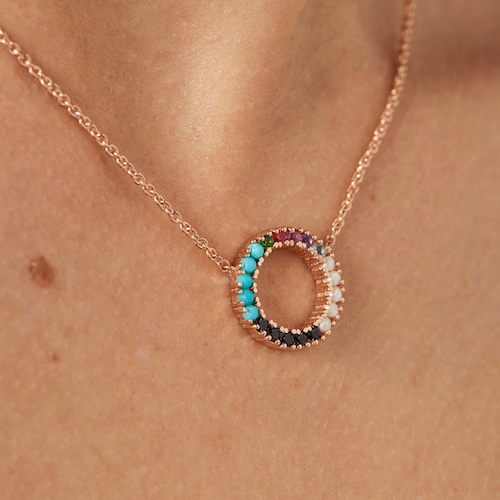 Collar disco con baño de oro rosa 18 kt sobre plata y gemas Straight